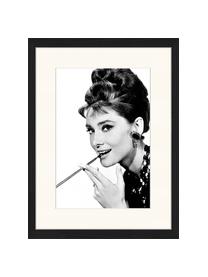 Stampa digitale incorniciata Audrey Hepburn, Immagine: stampa digitale su carta,, Cornice: legno, verniciato, Nero, bianco, Larg. 33 x Alt. 43 cm