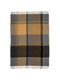 Geruite alpacawollen plaid Manhattan, Geel, grijs, B 130 x L 200 cm