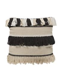 Federa Boho in cotone con frange Franny, Cotone, Bianco, ecru, nero, Larg. 45 x Lung. 45 cm