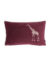 Samt-Kissen Giraffe, mit Inlett, Bezug: 100% Baumwolle, Bordeauxfarben, Goldfarben, 30 x 50 cm