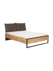 Houten bed Detroit met kunstleren hoofdeinde, Frame: MDF, Poten: gepoedercoat metaal, Grijs, 160 x 200 cm