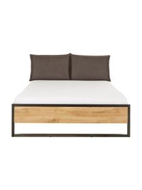 Houten bed Detroit met kunstleren hoofdeinde, Frame: MDF, Poten: gepoedercoat metaal, Grijs, 160 x 200 cm