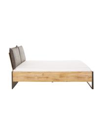 Houten bed Detroit met kunstleren hoofdeinde, Frame: MDF, Poten: gepoedercoat metaal, Grijs, 160 x 200 cm