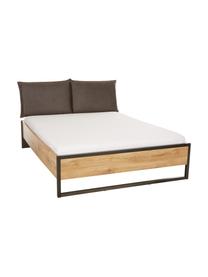 Houten bed Detroit met kunstleren hoofdeinde, Frame: MDF, Poten: gepoedercoat metaal, Grijs, 160 x 200 cm