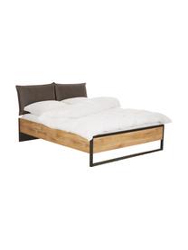 Houten bed Detroit met kunstleren hoofdeinde, Frame: MDF, Poten: gepoedercoat metaal, Grijs, 160 x 200 cm