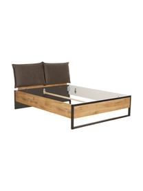 Houten bed Detroit met kunstleren hoofdeinde, Frame: MDF, Poten: gepoedercoat metaal, Grijs, 160 x 200 cm