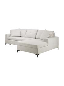 Divano letto angolare 3 posti con contenitore Moor, Rivestimento: 100% poliestere con siste, Struttura: legno duro, legno tenero,, Piedini: legno, laccato Il rivesti, Tessuto beige chiaro, nero, Larg. 260 x Prof. 162 cm, chaise-longue a destra