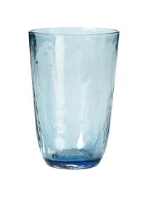 Bicchiere acqua in vetro soffiato irregolare Hammered 4 pz, Vetro soffiato, Blu trasparente, Ø 9 x Alt. 14 cm, 400 ml