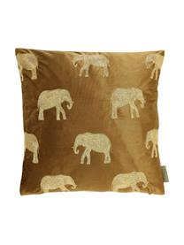 Gold besticktes Samt-Kissen Elephant in Braun, mit Inlett, 100% Samt (Polyester), Braun, Goldfarben, B 45 x L 45 cm