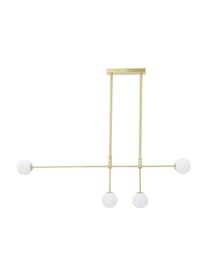 Lampada a sospensione di design Moon, Paralume: vetro opale, Baldacchino: metallo ottonato, Baldacchino e rilegatura: ottone spazzolato paralume: bianco cavo: nero, Larg. 112 x Alt. 90 cm