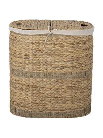 Cesta de ropa artesanal Lydia, Cesta: jacinto de agua, Bolsa: tela, Blanco, marrón, An 57 x Al 61 cm