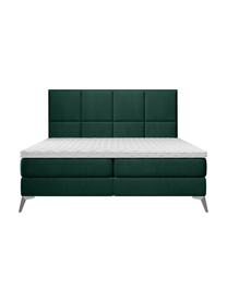 Prémiová sametová boxspring postel  s úložným prostorem Cube, Borovicově zelená, 140 x 200 cm, stupeň tvrdosti H3