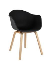 Silla con reposabrazos de plástico Claire, Asiento: plástico, Patas: madera de haya, Negro, An 60 x F 54 cm