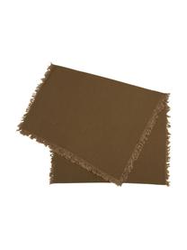 Katoenen tafelloper Nalia in bruin met franjes, Katoen, Mosterdgeel, B 160 x L 50 cm