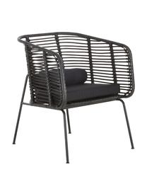 Sillón de ratán Merete, Asiento: ratán, Estructura: metal, recubierto en polv, Negro, An 72 x F 74 cm