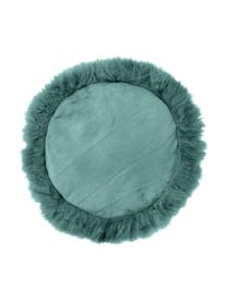 Poduszka na krzesło ze skóry jagnięcej o długim włosiu Ella,  Ciemny turkusowy, Ø 37 cm
