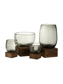 Decoratieve schaal Wood met houten voet, Schaal: glas, Voet: hout, Donkerbruin, grijs, Ø 17 x H 22 cm