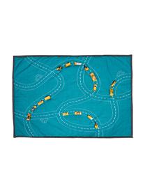 Tappetino reversibile da gioco Traffic Jam, Rivestimento: 100% cotone, Grigio, petrolio, Larg. 100 x Lung. 140 cm