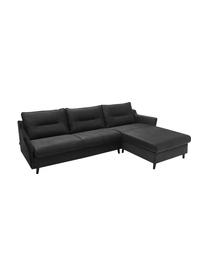 Sofa narożna z funkcją spania z aksamitu Loft, Tapicerka: 100% aksamit poliestrowy, Nogi: metal lakierowany, Ciemny szary, S 275 x G 181 cm