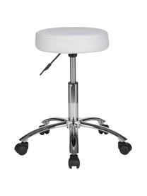 Tabouret de bureau à hauteur ajustable avec roulettes Leon, Blanc, chrome