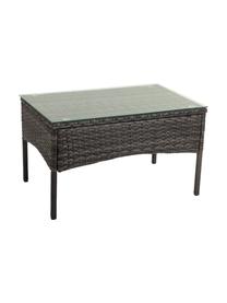 Salotto da giardino Buni 4 pz, Struttura: rattan sintetico, Sottostruttura: metallo, Rivestimento: tessuto, Piano d'appoggio: vetro, Grigio, Set in varie misure