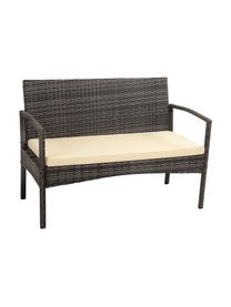 Salotto da giardino Buni 4 pz, Struttura: rattan sintetico, Sottostruttura: metallo, Rivestimento: tessuto, Piano d'appoggio: vetro, Grigio, Set in varie misure