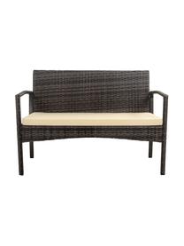 Salotto da giardino Buni 4 pz, Struttura: rattan sintetico, Sottostruttura: metallo, Rivestimento: tessuto, Piano d'appoggio: vetro, Grigio, Set in varie misure