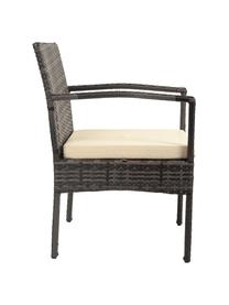 Salotto da giardino Buni 4 pz, Struttura: rattan sintetico, Sottostruttura: metallo, Rivestimento: tessuto, Piano d'appoggio: vetro, Grigio, Set in varie misure