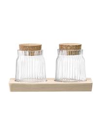 Set saliera e peppiera Gio Line 3 pz, Contenitore: vetro, Vassoio: legno di faggio, Trasparente, sughero, Larg. 16 x Alt. 9 cm