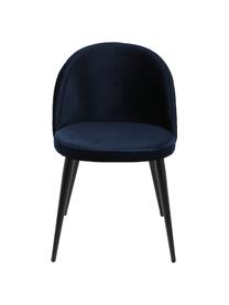 Krzesło tapicerowane z aksamitu Amy, 2 szt., Tapicerka: aksamit (100% poliester), Nogi: metal malowany proszkowo, Tapicerka: granatowy Nogi: czarny, S 47 x G 55 cm