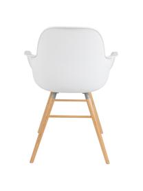 Silla con reposabrazos Albert Kuip, Asiento: 100% polipropileno, Patas: madera de fresno, Blanco, An 59 x Al 82 cm