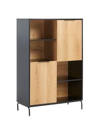 Highboard Stellar mit Türen aus Eichenholzfurnier, Korpus: Mitteldichte Holzfaserpla, Front: Mitteldichte Holzfaserpla, Schwarz, Eichenholz, 100 x 150 cm