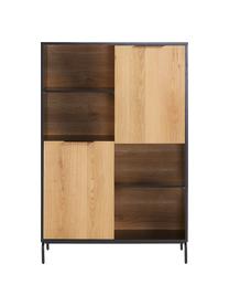 Highboard Stellar mit Türen aus Eichenholzfurnier, Korpus: Mitteldichte Holzfaserpla, Front: Mitteldichte Holzfaserpla, Füße: Metall, beschichtet, Schwarz, Eichenholz, 100 x 150 cm