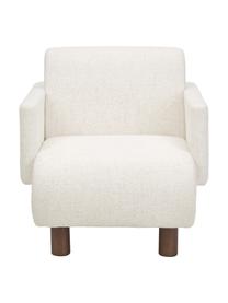 Fauteuil lounge blanc crème pieds en bois Coco, Tissu bouclé blanc crème, larg. 92 x prof. 79 cm