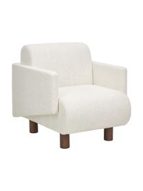 Fauteuil lounge blanc crème pieds en bois Coco, Tissu bouclé blanc crème, larg. 92 x prof. 79 cm