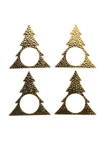 Serviettenringe Holiday in Tannenbaum-Form, 4 Stück, Metall, beschichtet, Goldfarben, Ø 4 cm