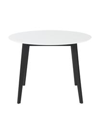 Mesa de comedor redonda Vojens, Tablero: tablero de fibras de dens, Patas: madera de caucho, Blanco, negro, Ø 105 x Al 75 cm