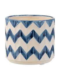 Kleine plantenpot Zigzag, Keramiek, Blauw, lichtbeige, Ø 13 x H 11 cm