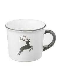 Taza de café artesanal Classic Grauer Hirsch, Cerámica, Gris, blanco, 240 ml