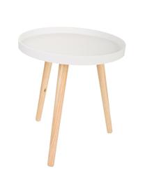 Mesa auxiliar Frida, Tablero: plástico, Patas: madera de roble, Blanco, beige, Ø 40 x Al 44 cm