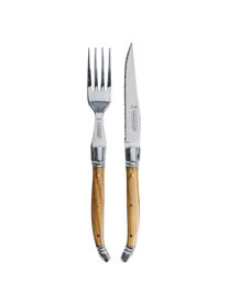 Set 4 posate per carne, 2 persone, Posate: acciaio inossidabile, Maniglie: legno, Marrone chiaro, Lunghezza 26 cm