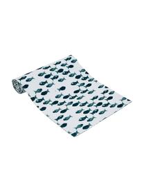 Waterafstotende tafelloper Fishbone, dubbelzijdig, Polyester, Wit, blauw, 33 x 178 cm