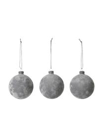 Boules de Noël Alcan, 3 pièces, Verre, velours de polyester, Gris, Ø 8 x haut. 8 cm