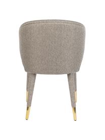 Gestoffeerde stoel Lunar in taupe met goudkleurige pootkapjes, Bekleding: 100% polyester fluweel, Frame: multiplex, rubberhout, Poten: gepoedercoat metaal, Geweven stof taupe, B 52 x H 59 cm