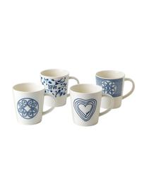 Tazas Love, 4 uds., Porcelana, Marfil, azul cobalto, Ø 10 x Al 11 cm