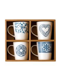 Tasse design Love, 4 élém., Ivoire, bleu cobalt