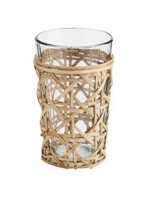 Vasos con fundas de bambú artesanales Ubud, 6 uds., Funda: bambú, Transparente, beige, Ø 10 x Al 15 cm