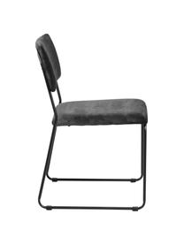 Fluwelen stoelen Cornelia, 2 stuks, Bekleding: polyester fluweel, Poten: gelakt metaal, Donkergrijs, zwart, B 50 x D 54 cm