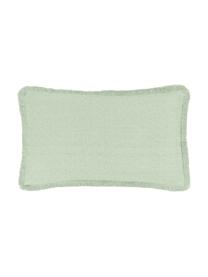 Dubbelzijdige kussenhoes Loran in mintgroen met decoratieve franjes, 100% katoen, Groen, B 30 x L 50 cm