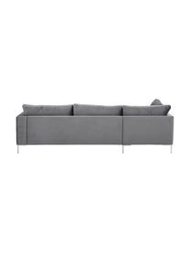 Samt-Ecksofa Luna, Bezug: Samt (Polyester) 80.000 S, Gestell: Massives Buchenholz, Samt Dunkelgrau, Silber, B 280 x T 184 cm